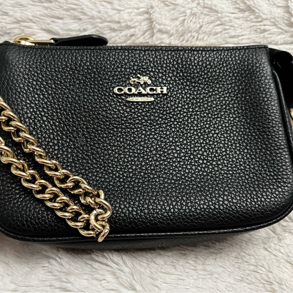 Coach zippered pouch with leather wristlet strap. Good used condition. Black. - Picture 2 of 4